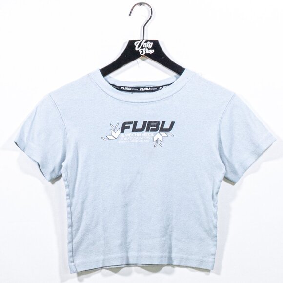 FUBU All Weather Article Baby T-Shirt Hip Hop Small Womens VTG Y2K Streetwear - Picture 1 of 9